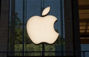 Apple logo on a window.